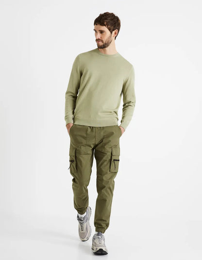 Stretch Cotton Cargo Pants - Khaki - 01