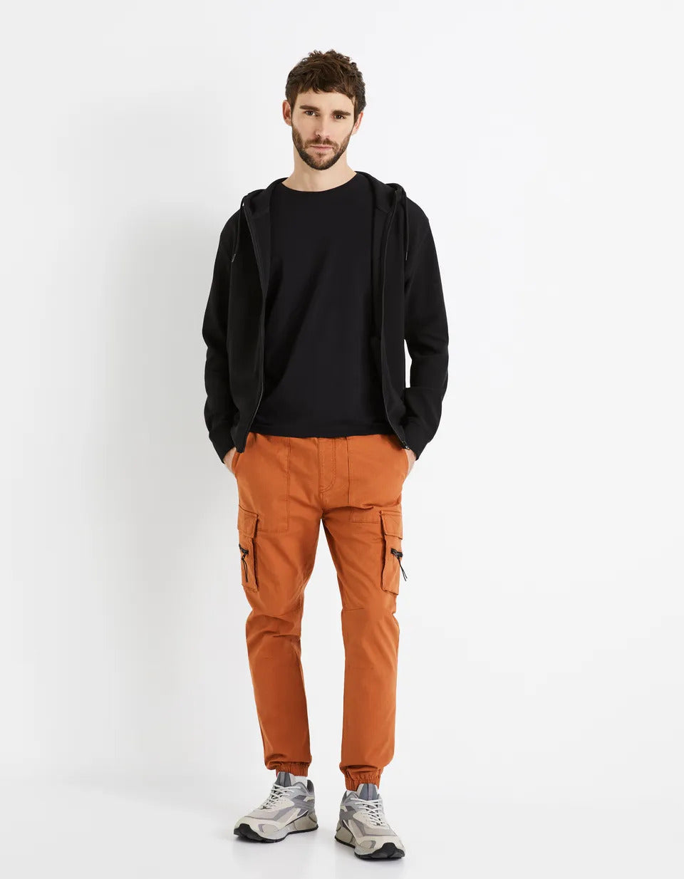 Stretch Cotton Cargo Pants - Ocre - 01