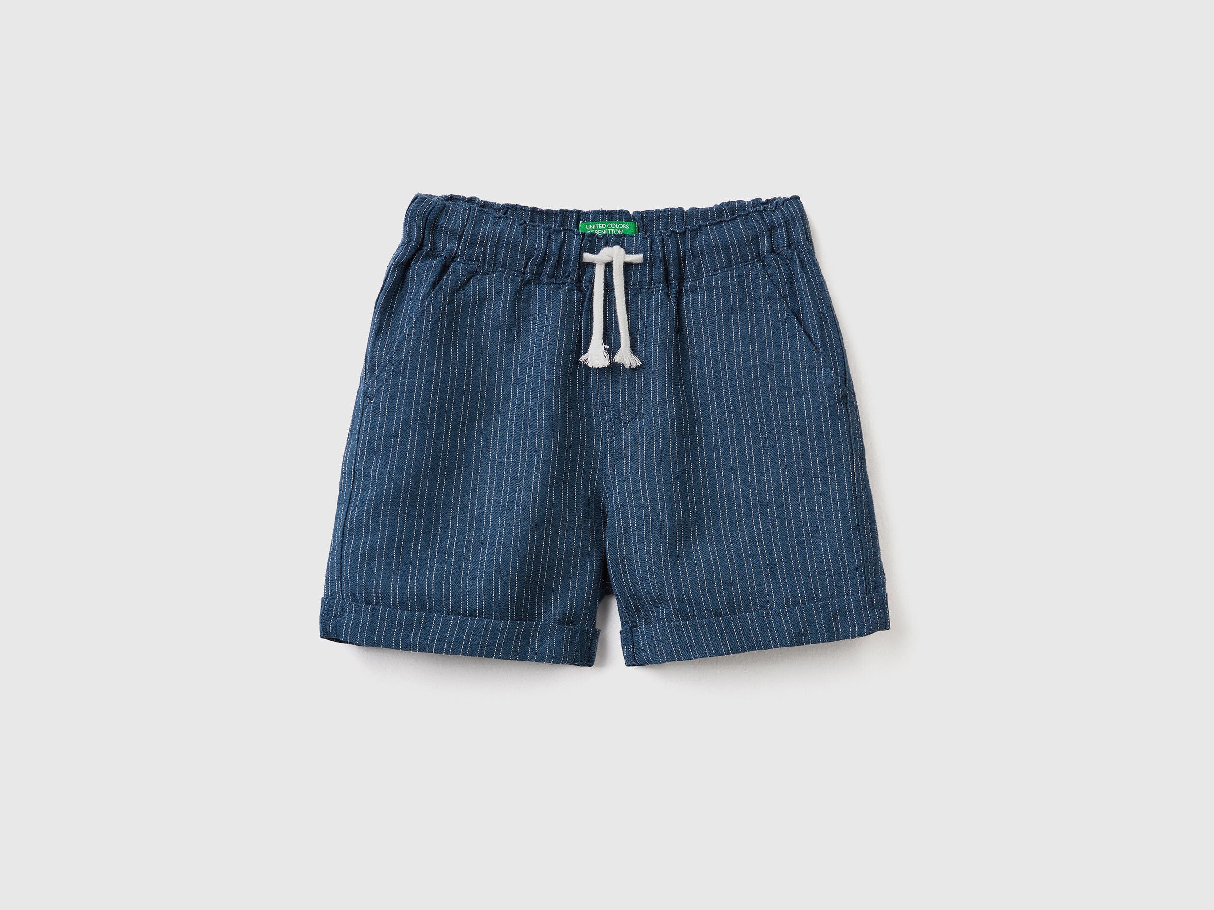 Striped Bermudas In Linen Blend