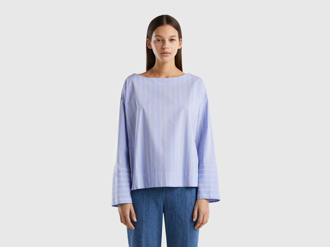 Striped Blouse In Stretch Cotton Blend