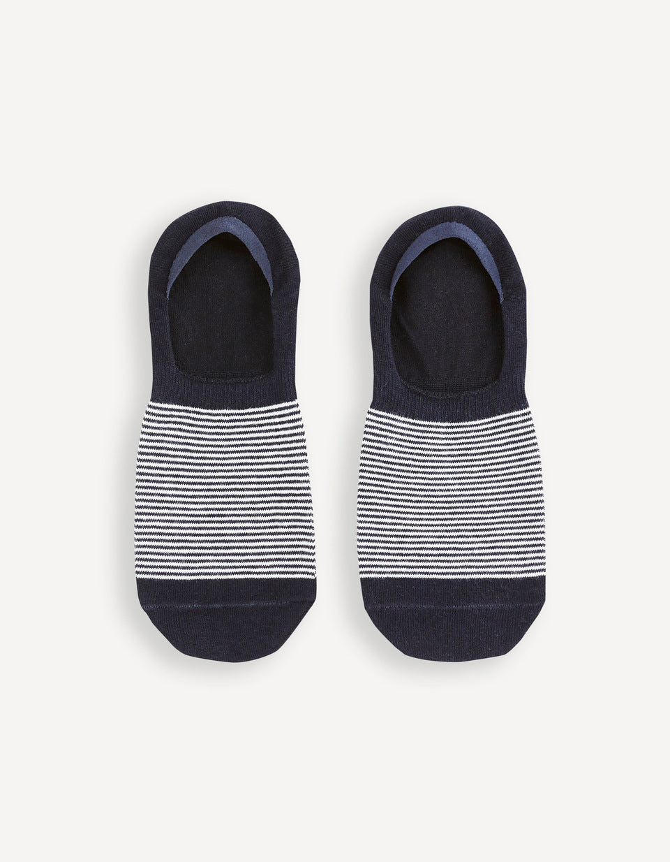 Striped Cotton Blend Invisible Socks - Navy - 01
