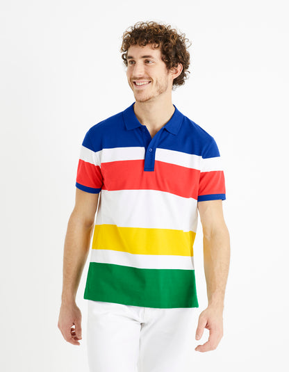 Striped 100% Cotton Polo Shirt - Green - 01