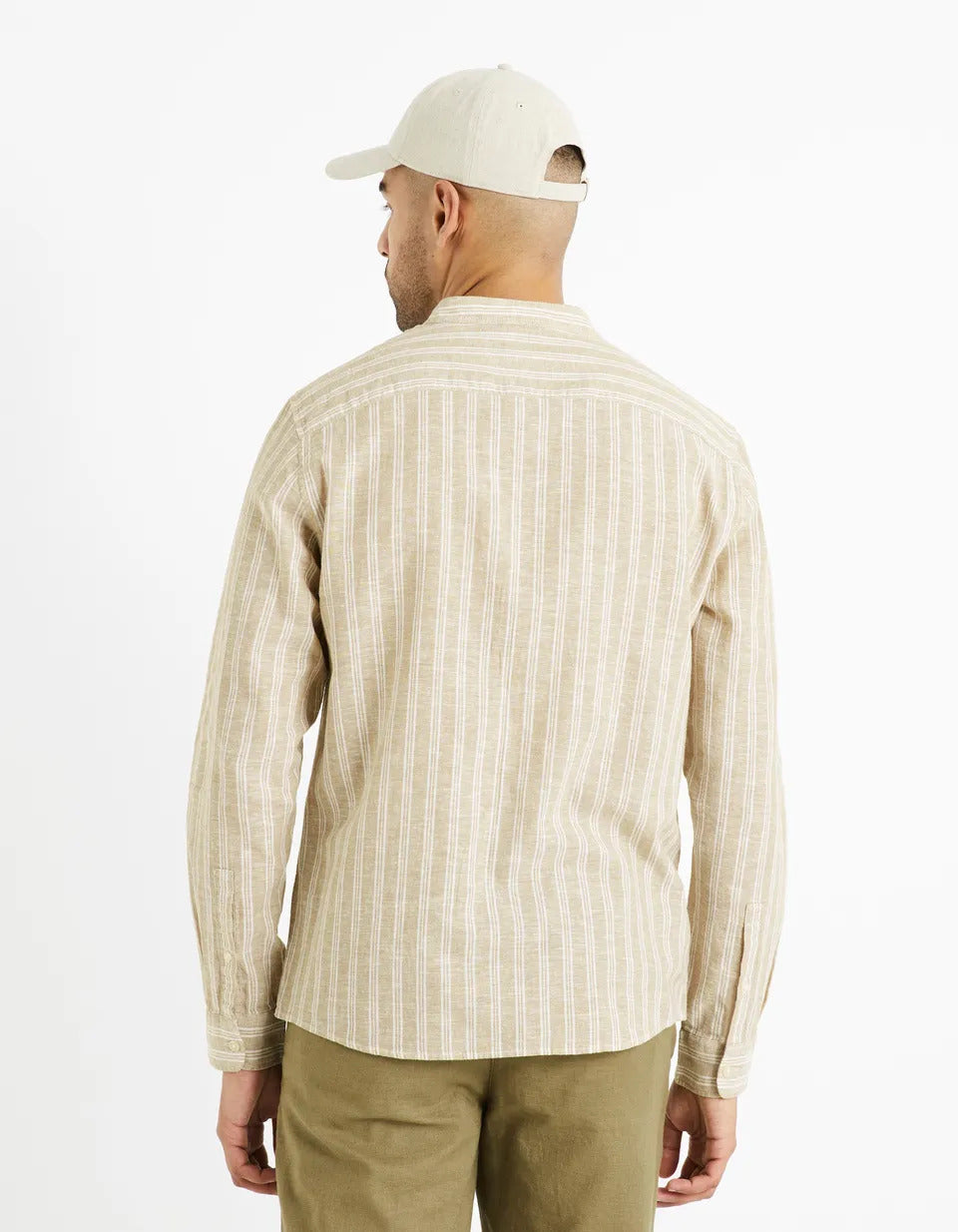 Striped Linen And Cotton Shirt - Beige - 02