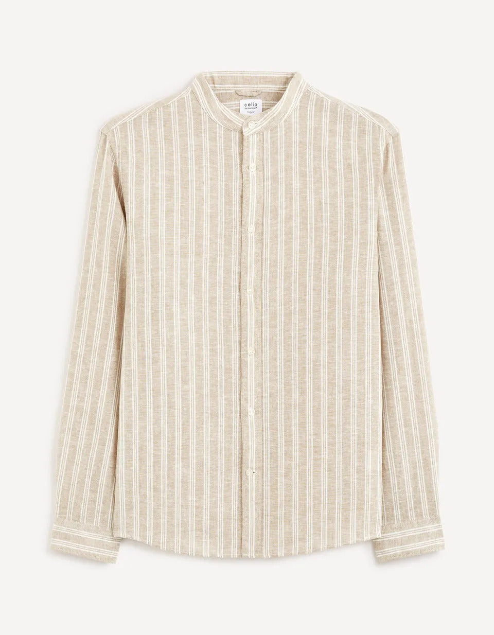 Striped Linen And Cotton Shirt - Beige - 03