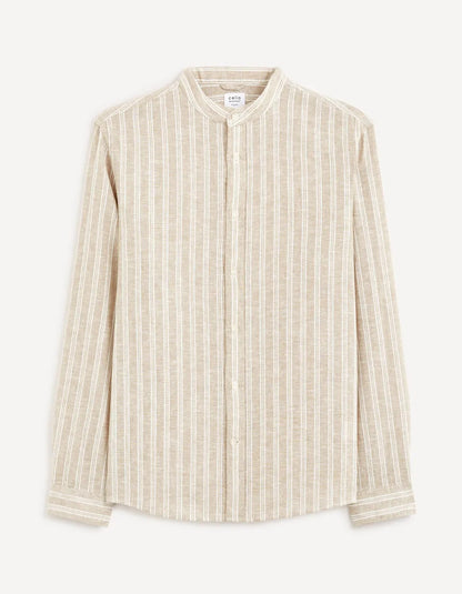 Striped Linen And Cotton Shirt - Beige - 03
