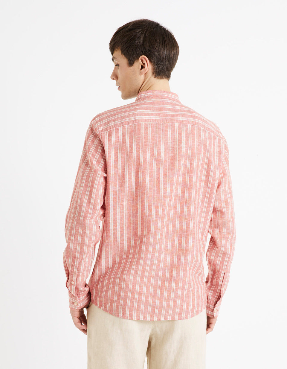 Striped Linen And Cotton Shirt - Red - 02