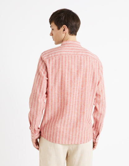 Striped Linen And Cotton Shirt - Red - 02