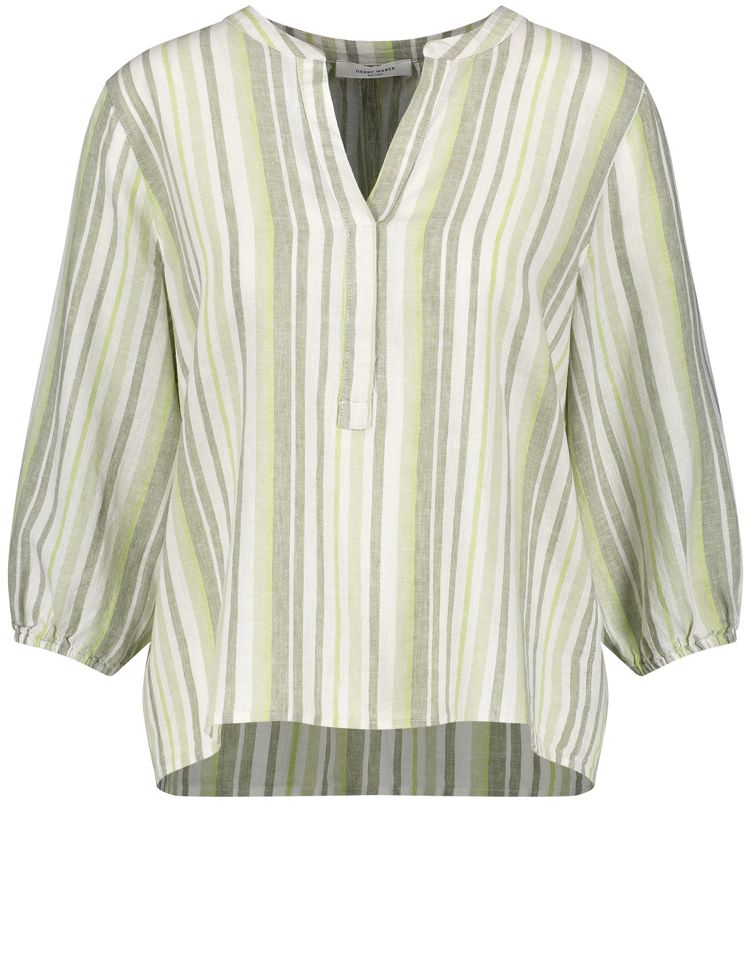 Striped Linen Blend Blouse With 3/4-Length Sleeves