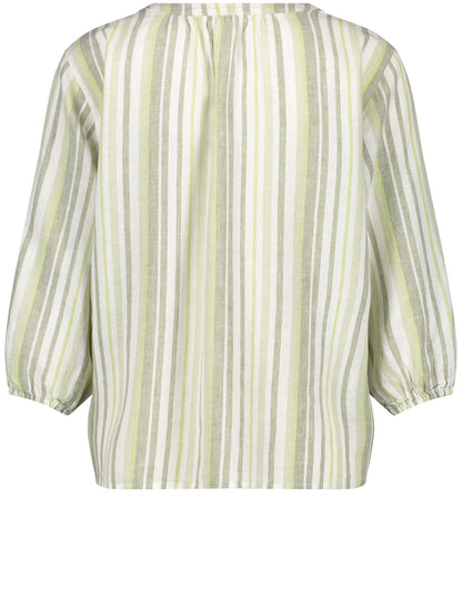 Striped Linen Blend Blouse With 3/4-Length Sleeves