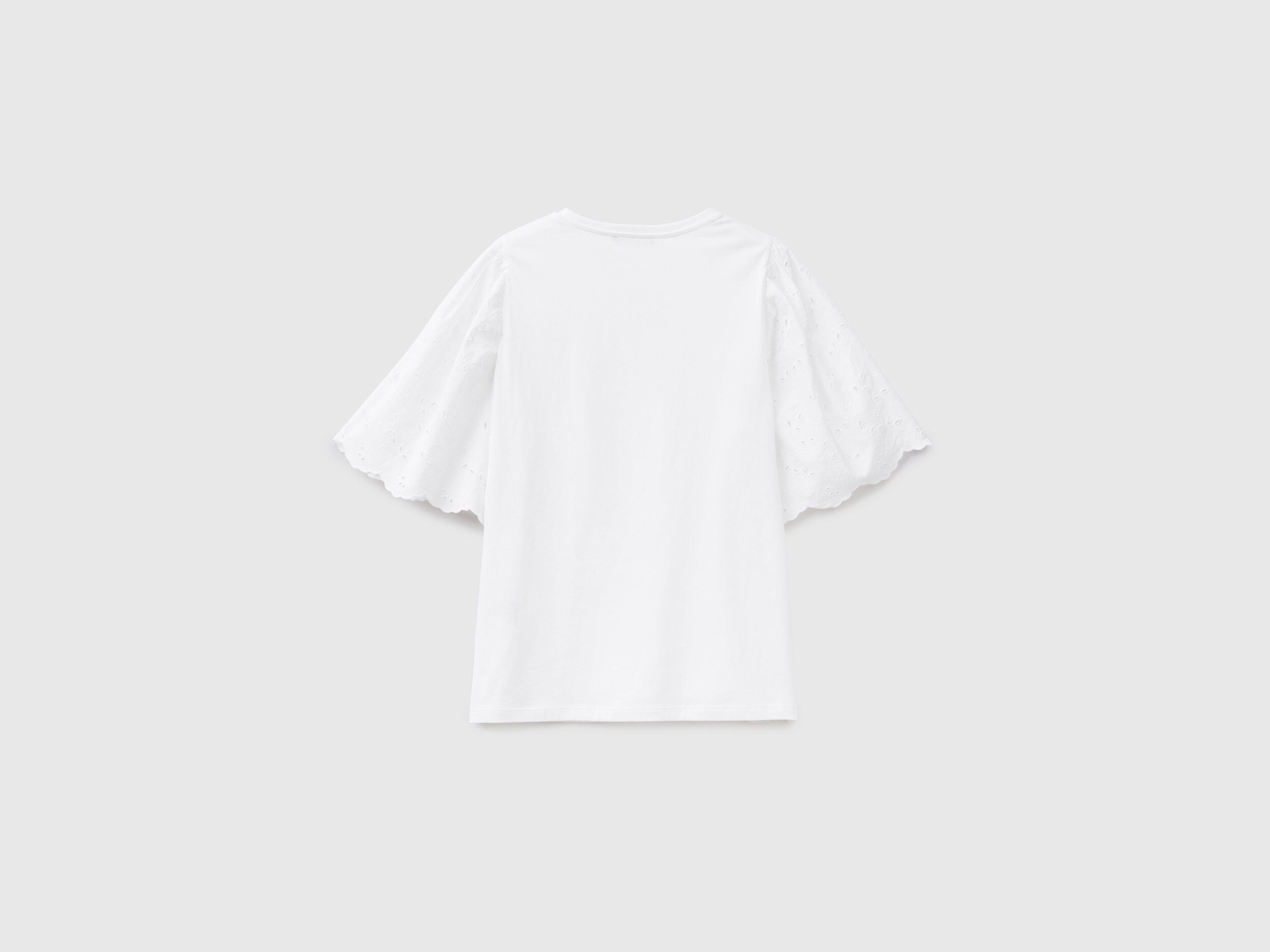 T-Shirt With Sleeves In Broderie Anglaise