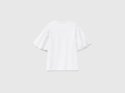 T-Shirt With Sleeves In Broderie Anglaise