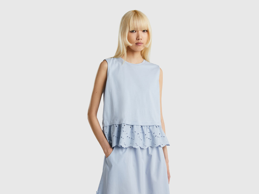 Tank Top With Broderie Anglaise Flounce