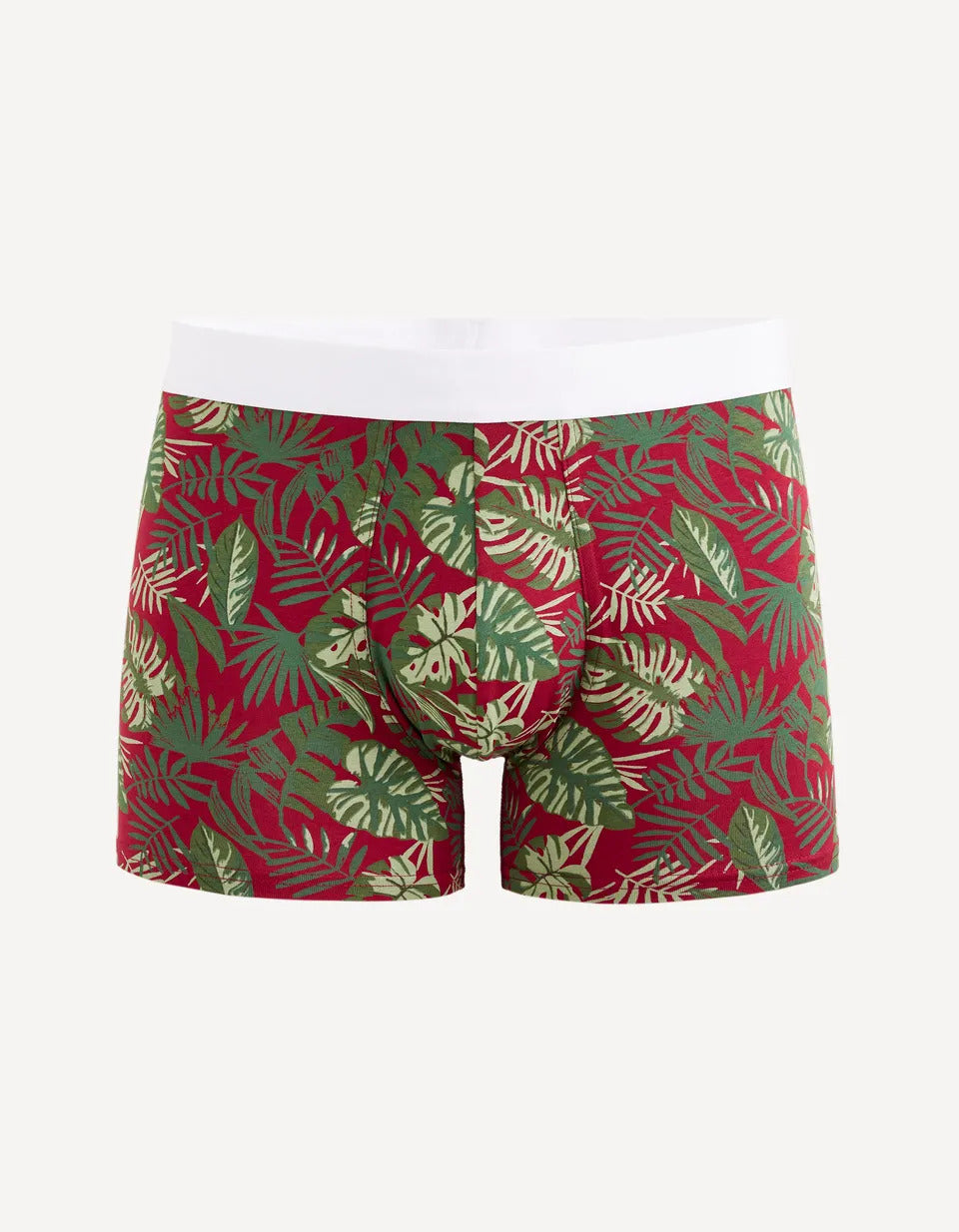 Tropical Leaf Stretch Cotton Boxers - Burgundy - 01