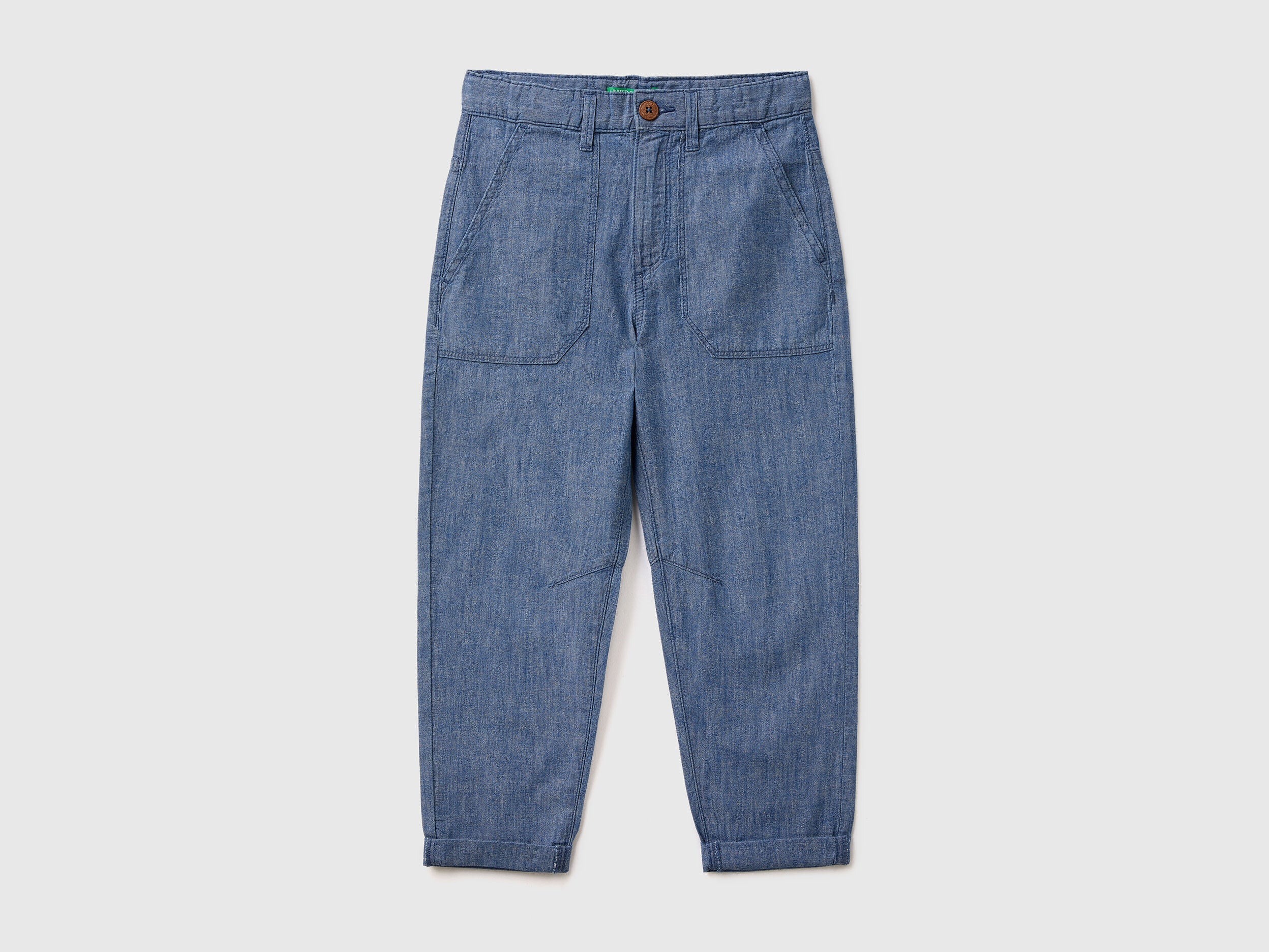 Trousers In Linen Blend Chambray