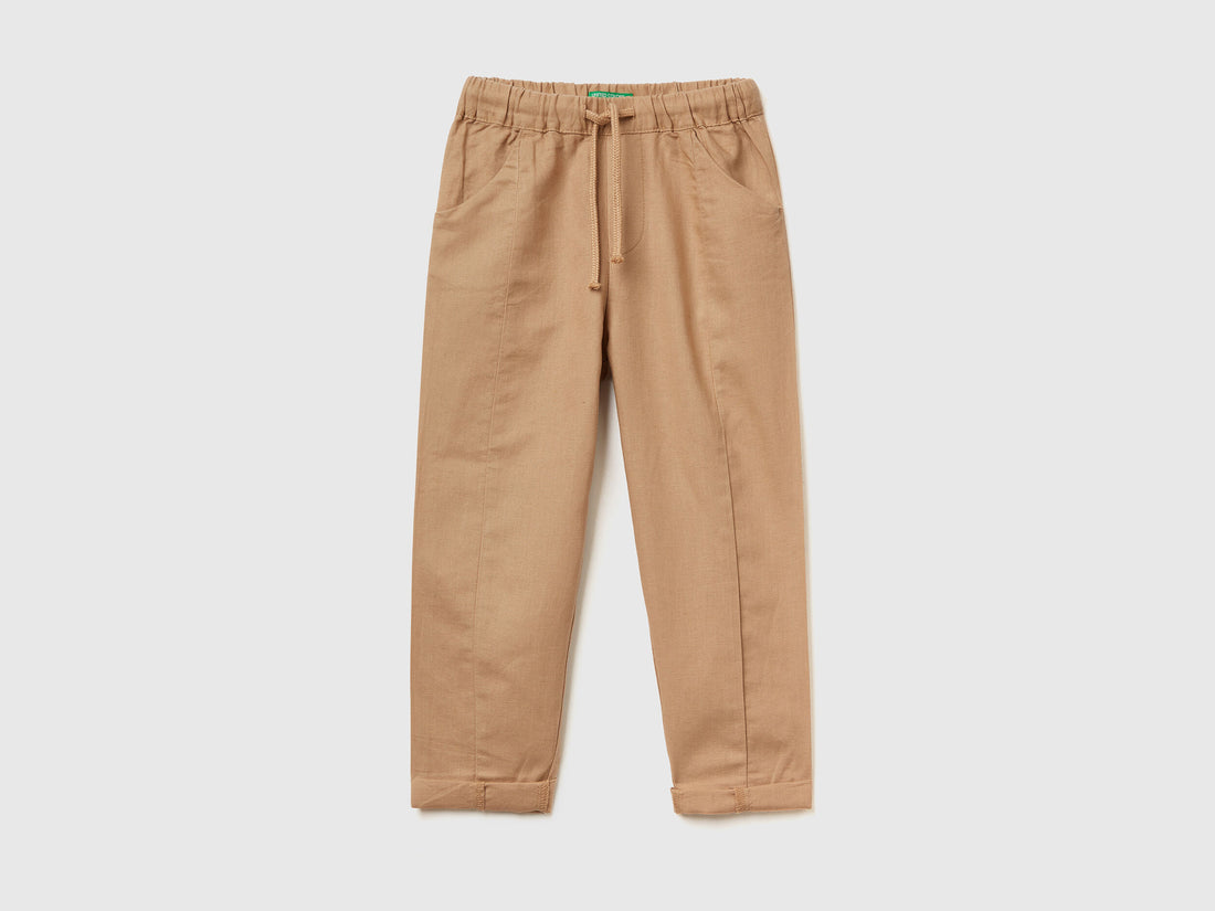 Trousers In Linen Blend With Drawstring