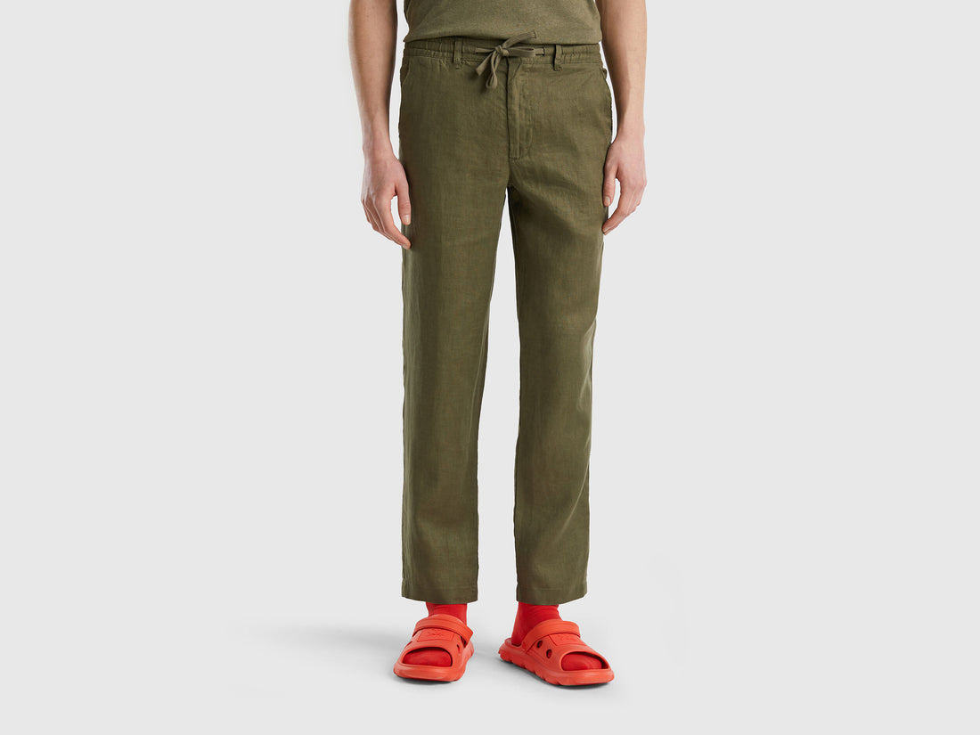 Trousers In Pure Linen With Drawstring