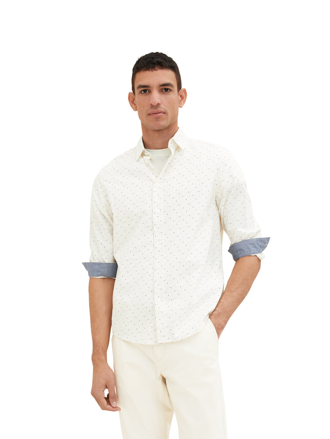 White All-Over Print Long Sleeve Shirt