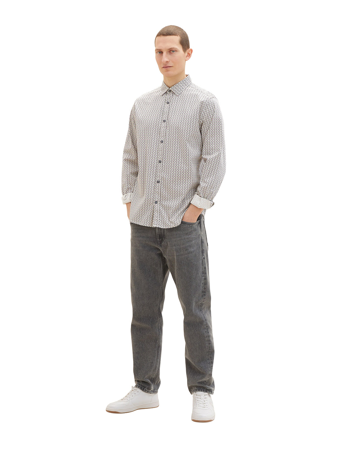 White All-Over Print Long Sleeve Shirt