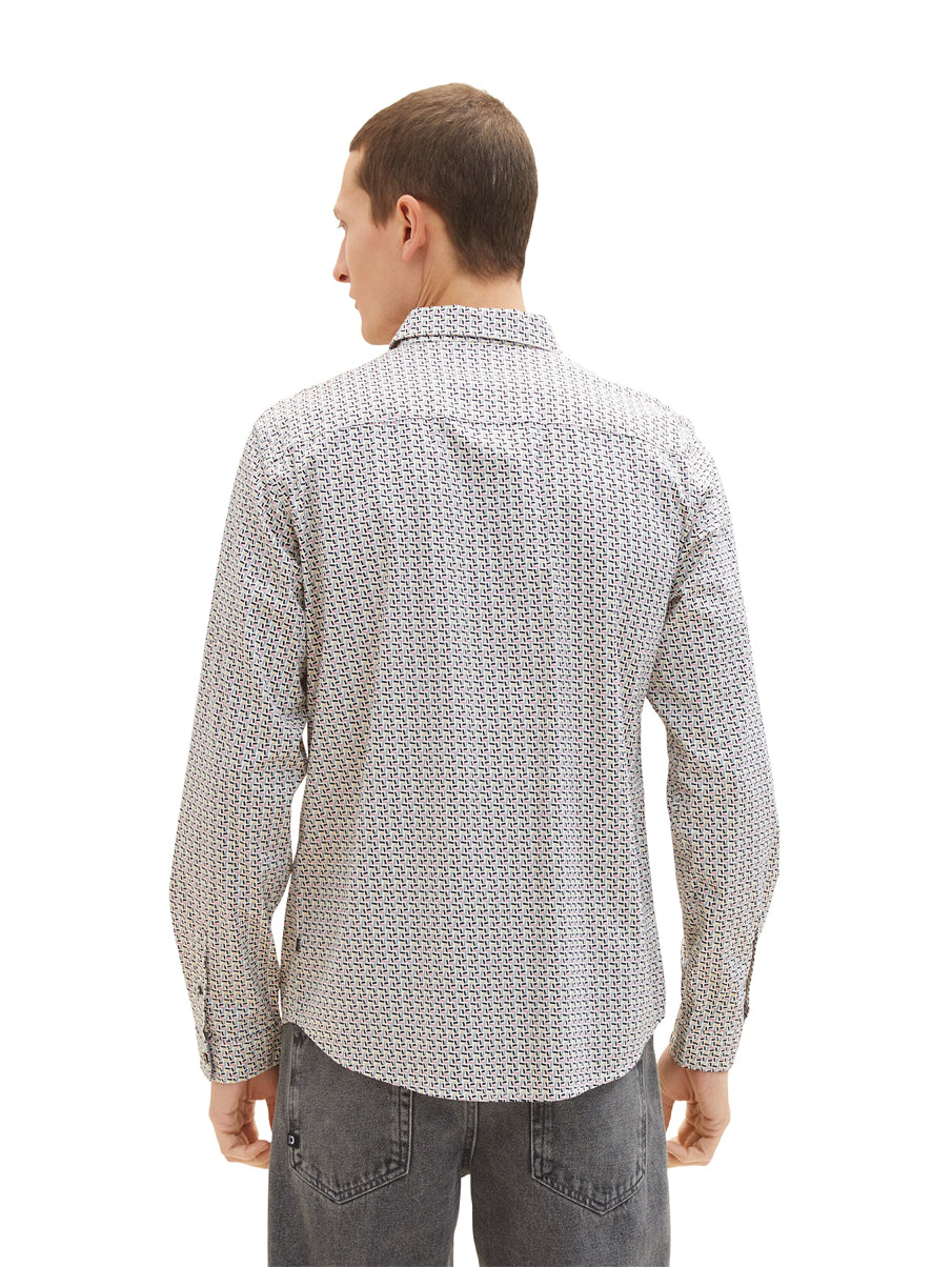 White All-Over Print Long Sleeve Shirt