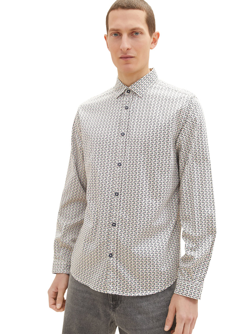 White All-Over Print Long Sleeve Shirt