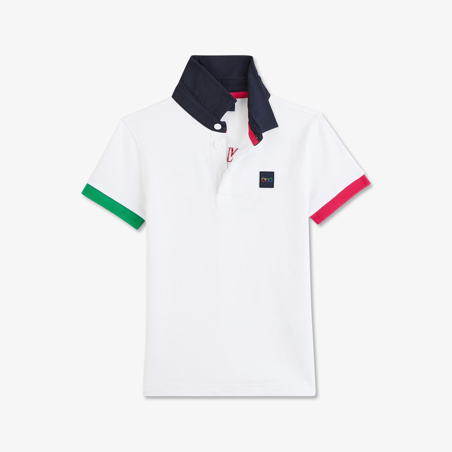 White Colour-Block Rugby Shirt With French Flair Embroidery - 01