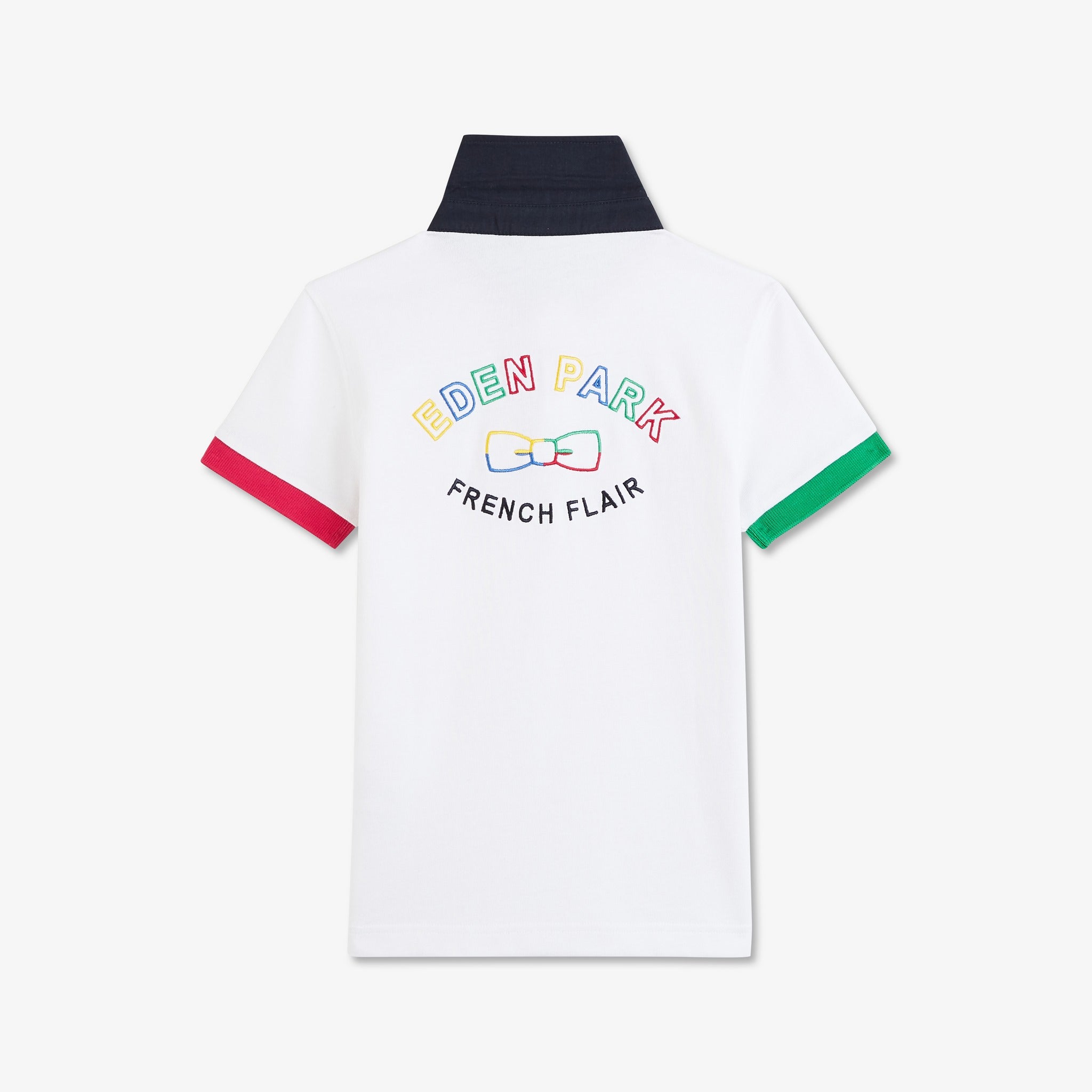 White Colour-Block Rugby Shirt With French Flair Embroidery - 02