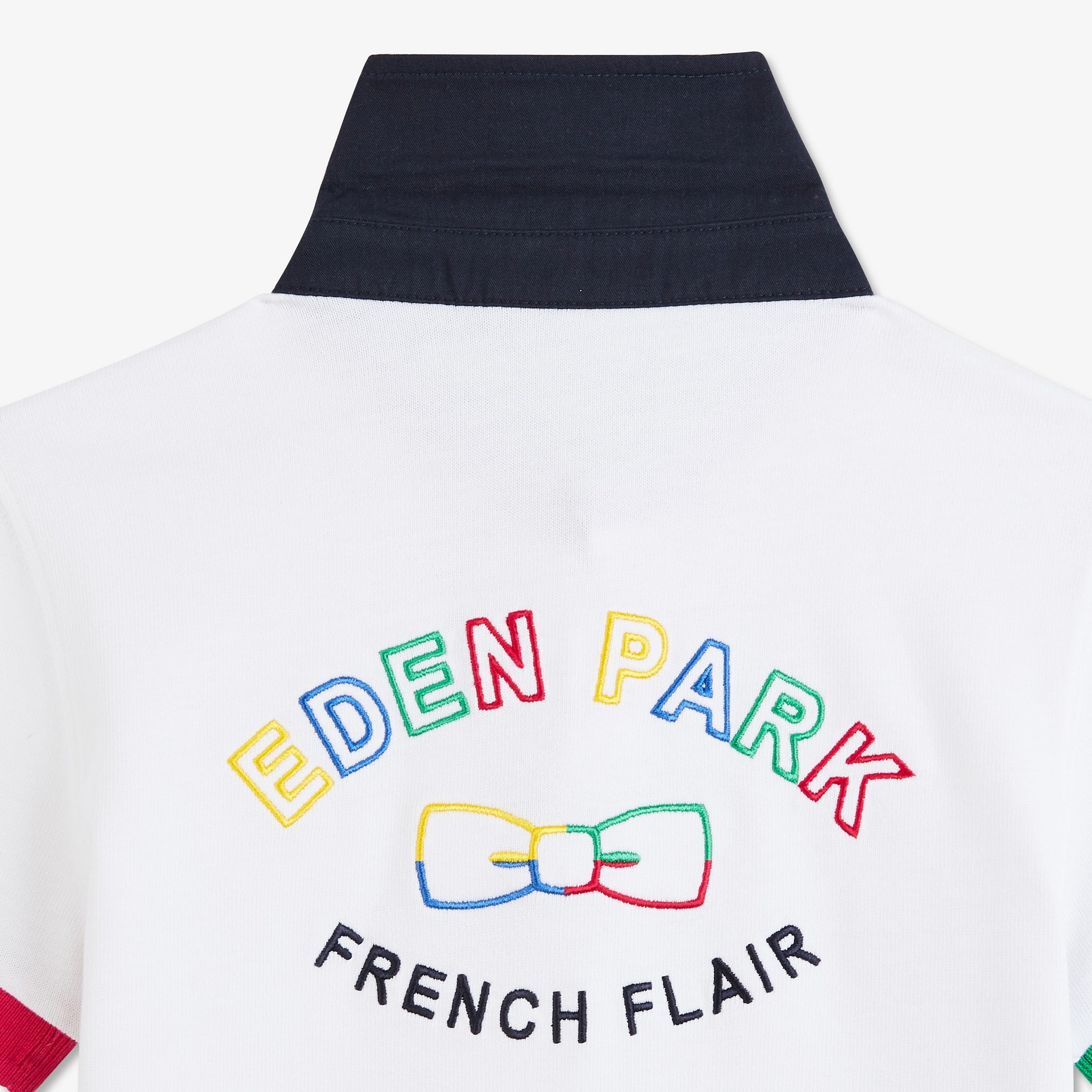 White Colour-Block Rugby Shirt With French Flair Embroidery - 04