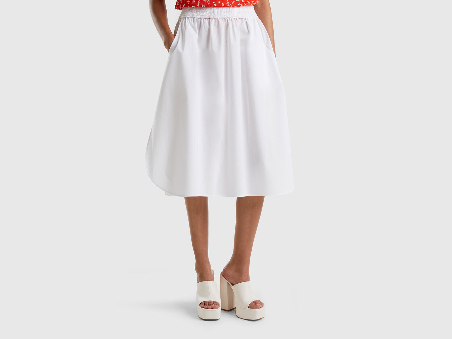 White 100% Cotton Midi Skirt