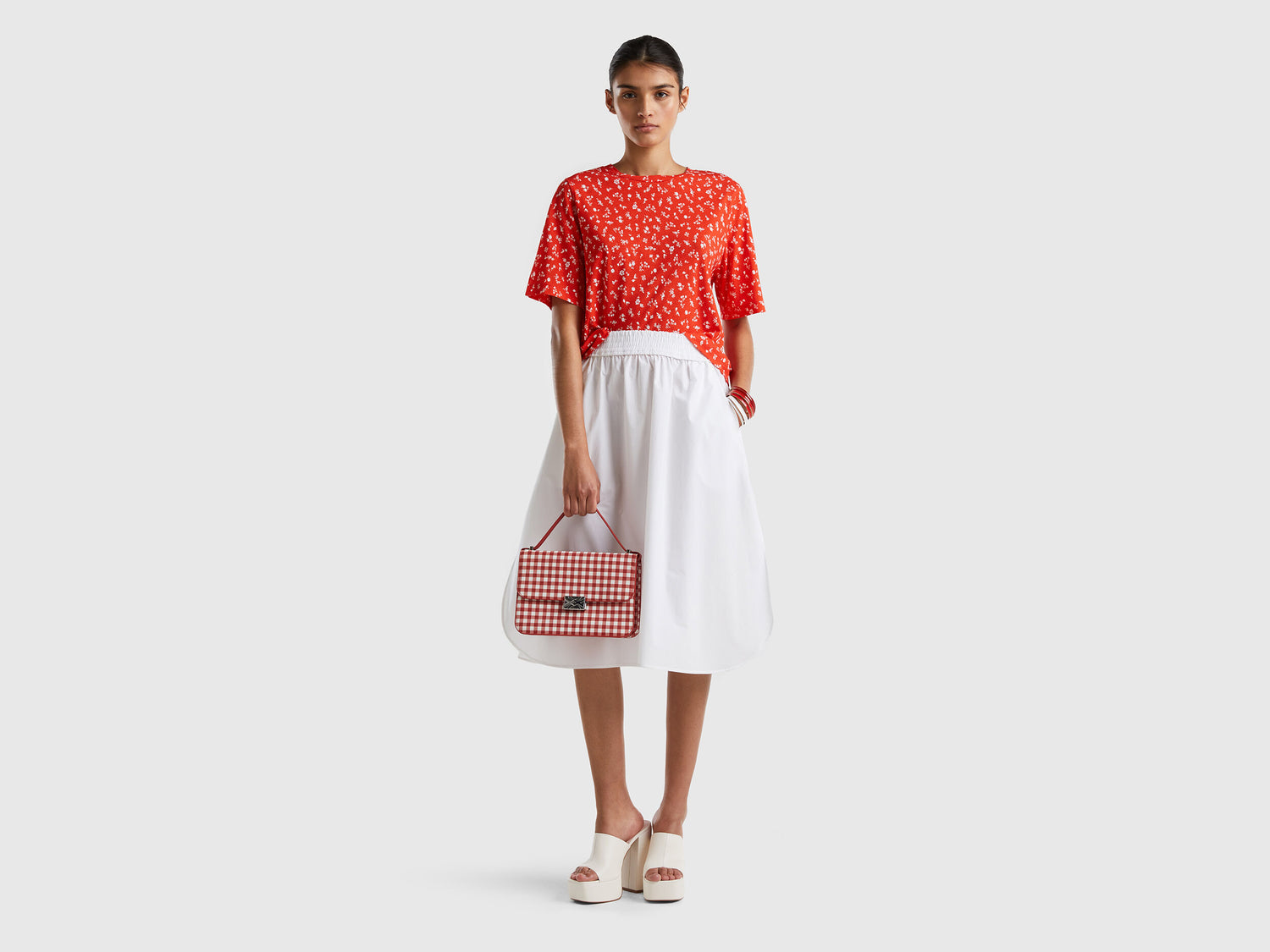 White 100% Cotton Midi Skirt