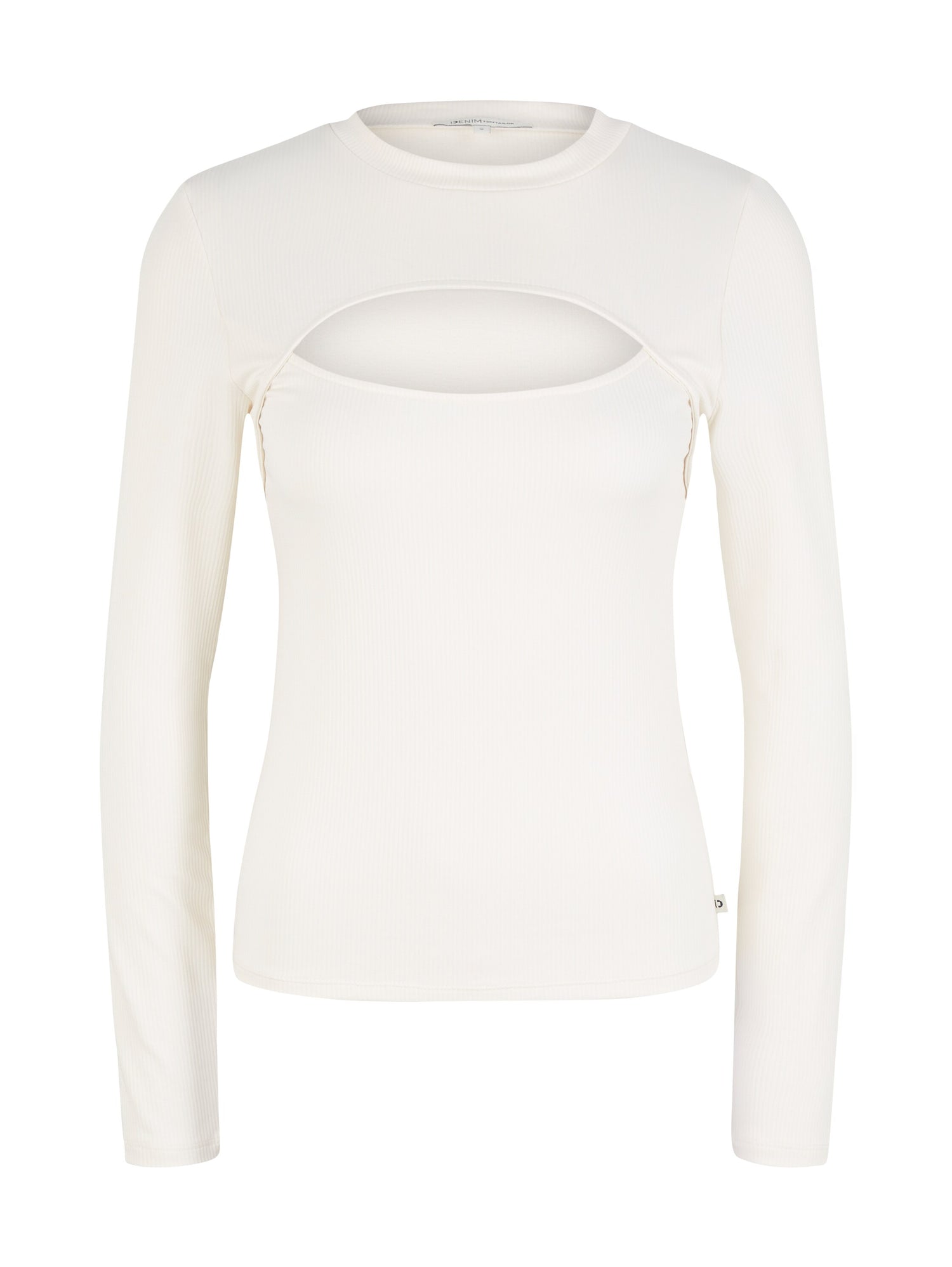 White Long Sleeve Mock Neck Top With Chest Cut-Out