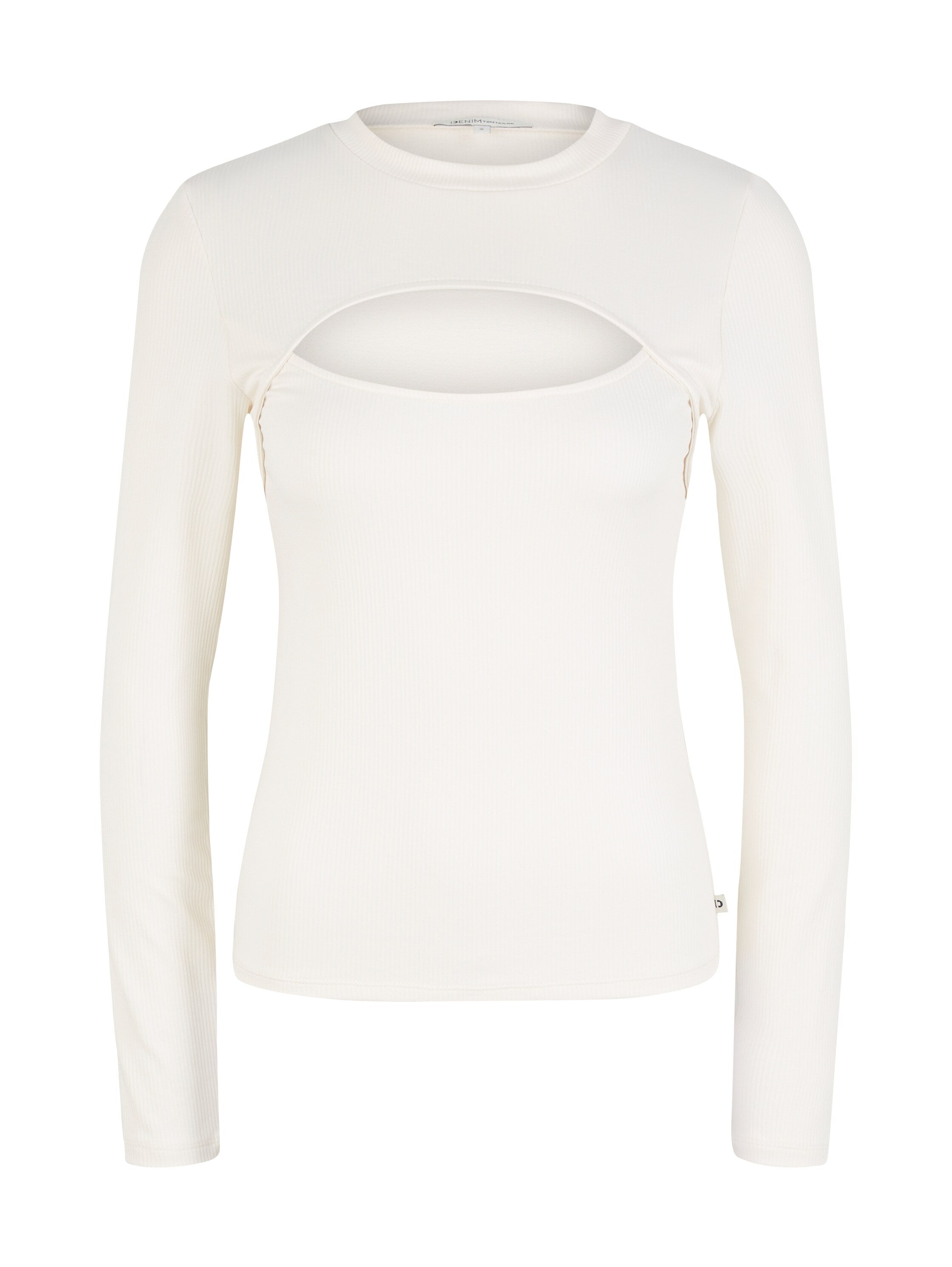 White Long Sleeve Mock Neck Top With Chest Cut-Out