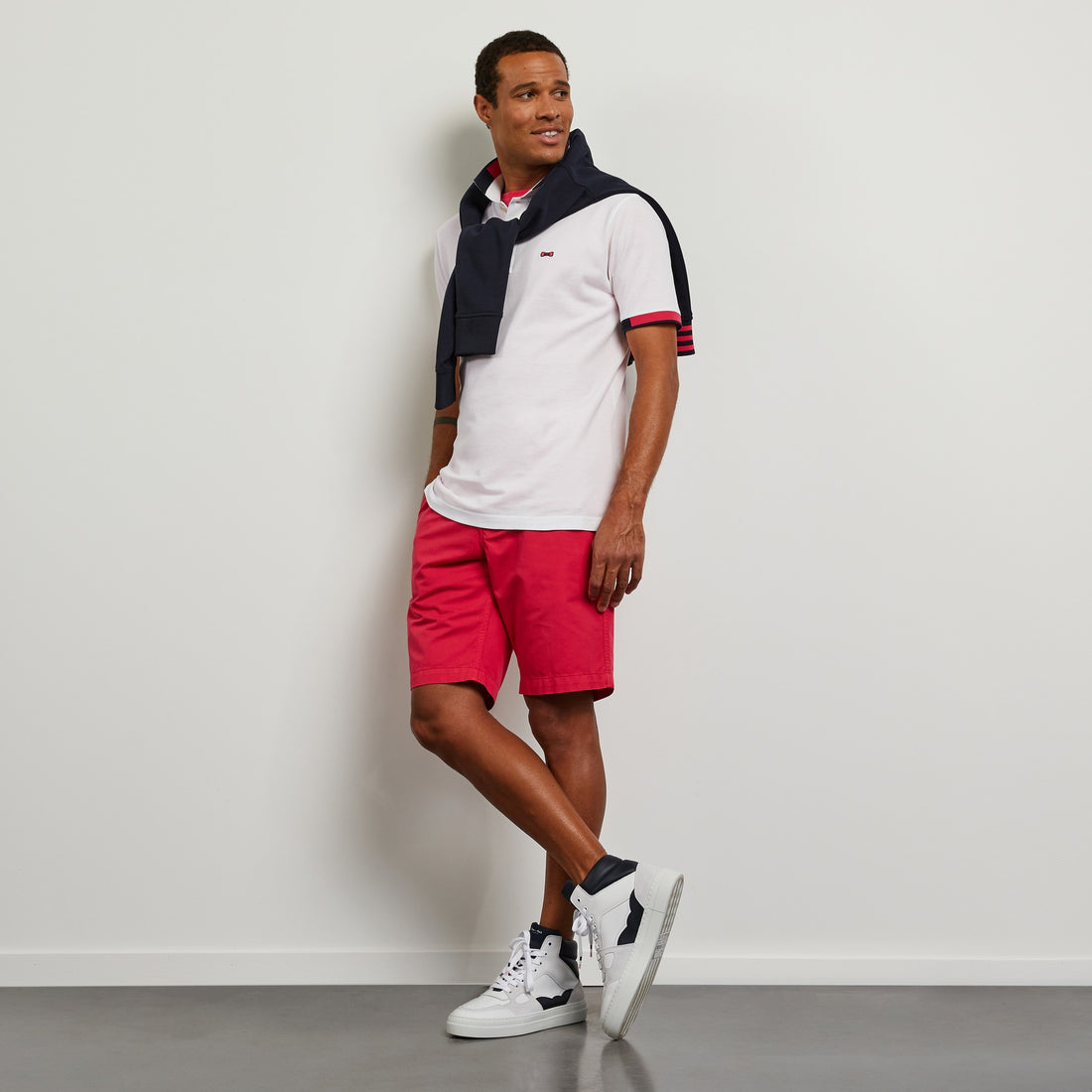 White Polo In Cotton Pique With Contrasting Trims - 01