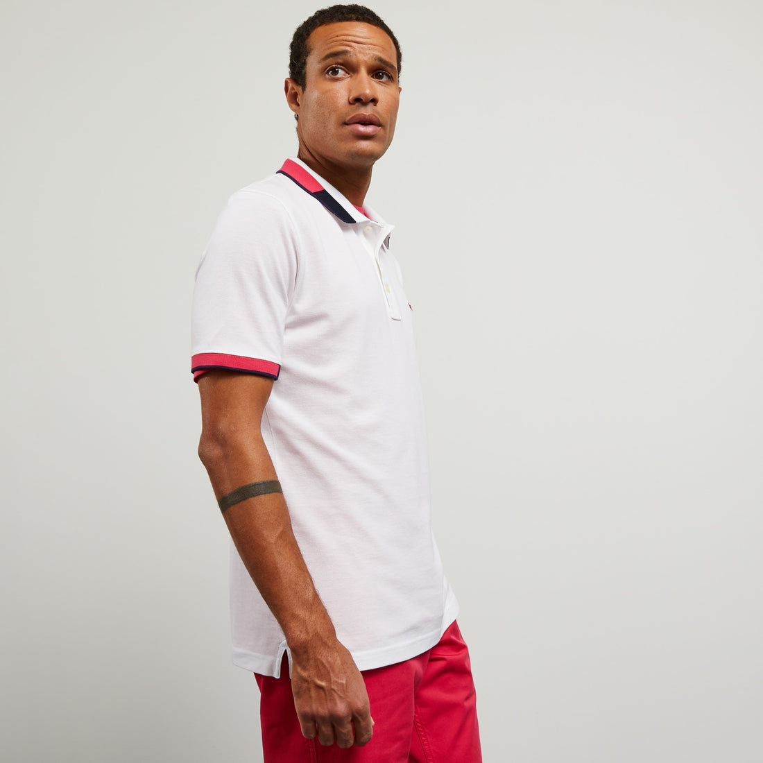 White Polo In Cotton Pique With Contrasting Trims - 02