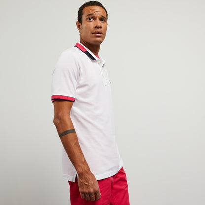 White Polo In Cotton Pique With Contrasting Trims - 02