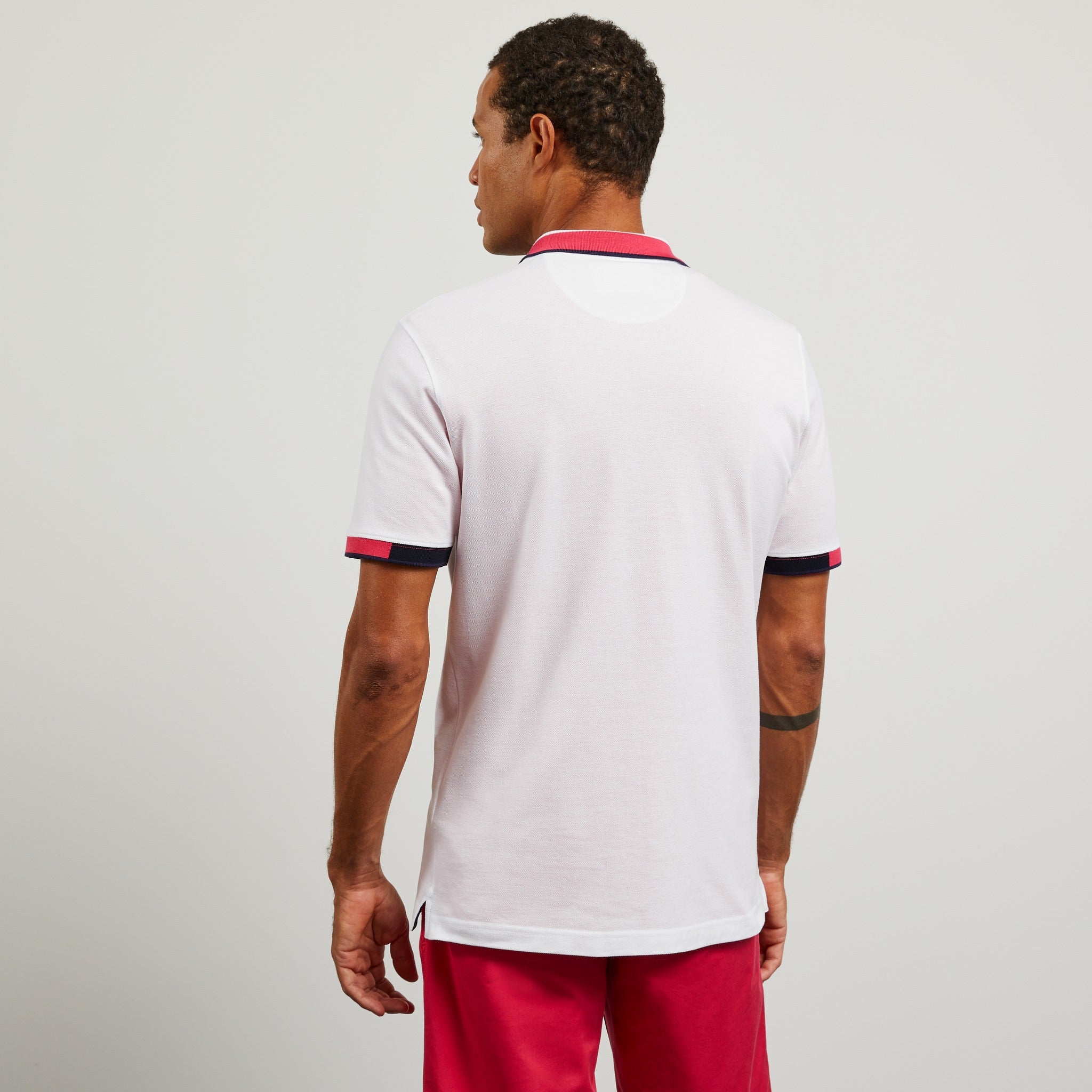 White Polo In Cotton Pique With Contrasting Trims - 03