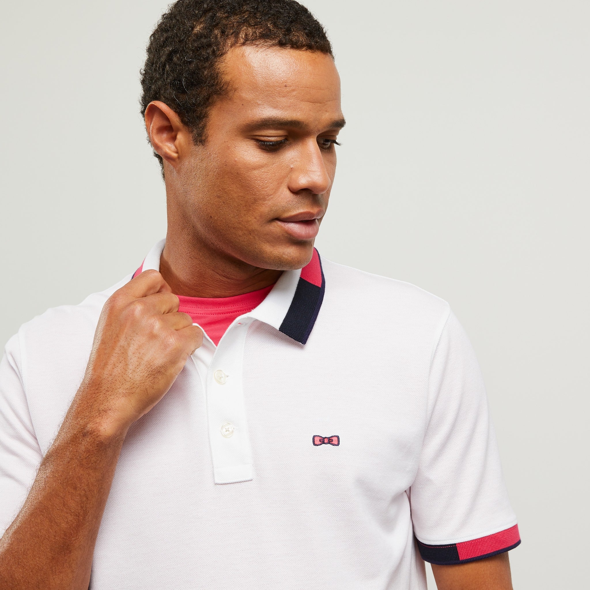 White Polo In Cotton Pique With Contrasting Trims - 04