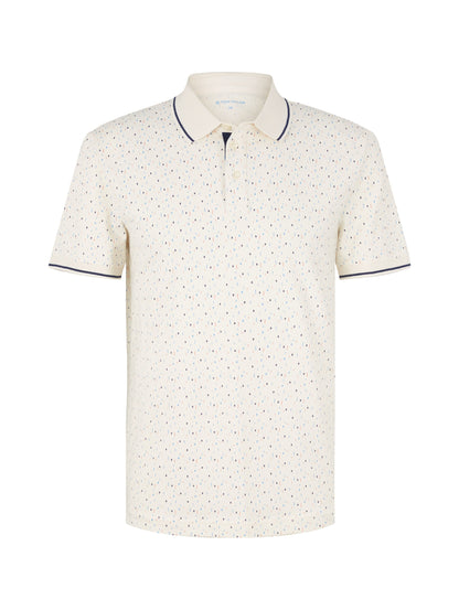 White Polo Shirt Short Sleeves With All-Over Print