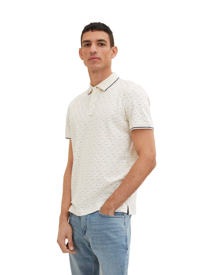 White Polo Shirt Short Sleeves With All-Over Print