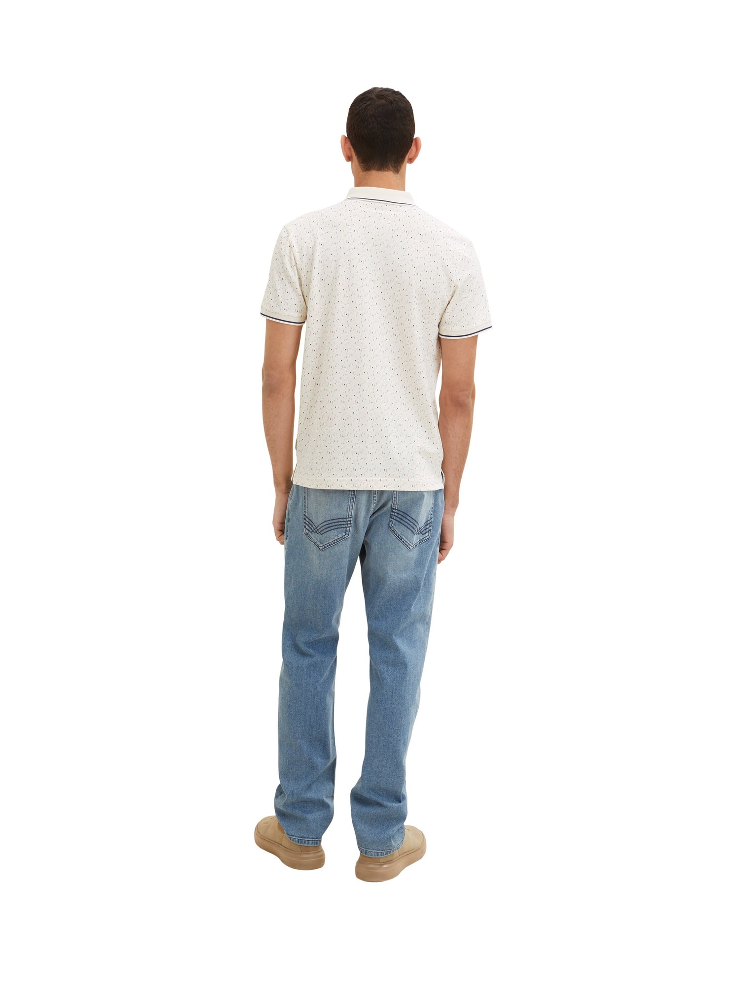 White Polo Shirt Short Sleeves With All-Over Print