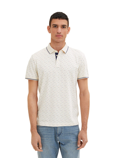 White Polo Shirt Short Sleeves With All-Over Print