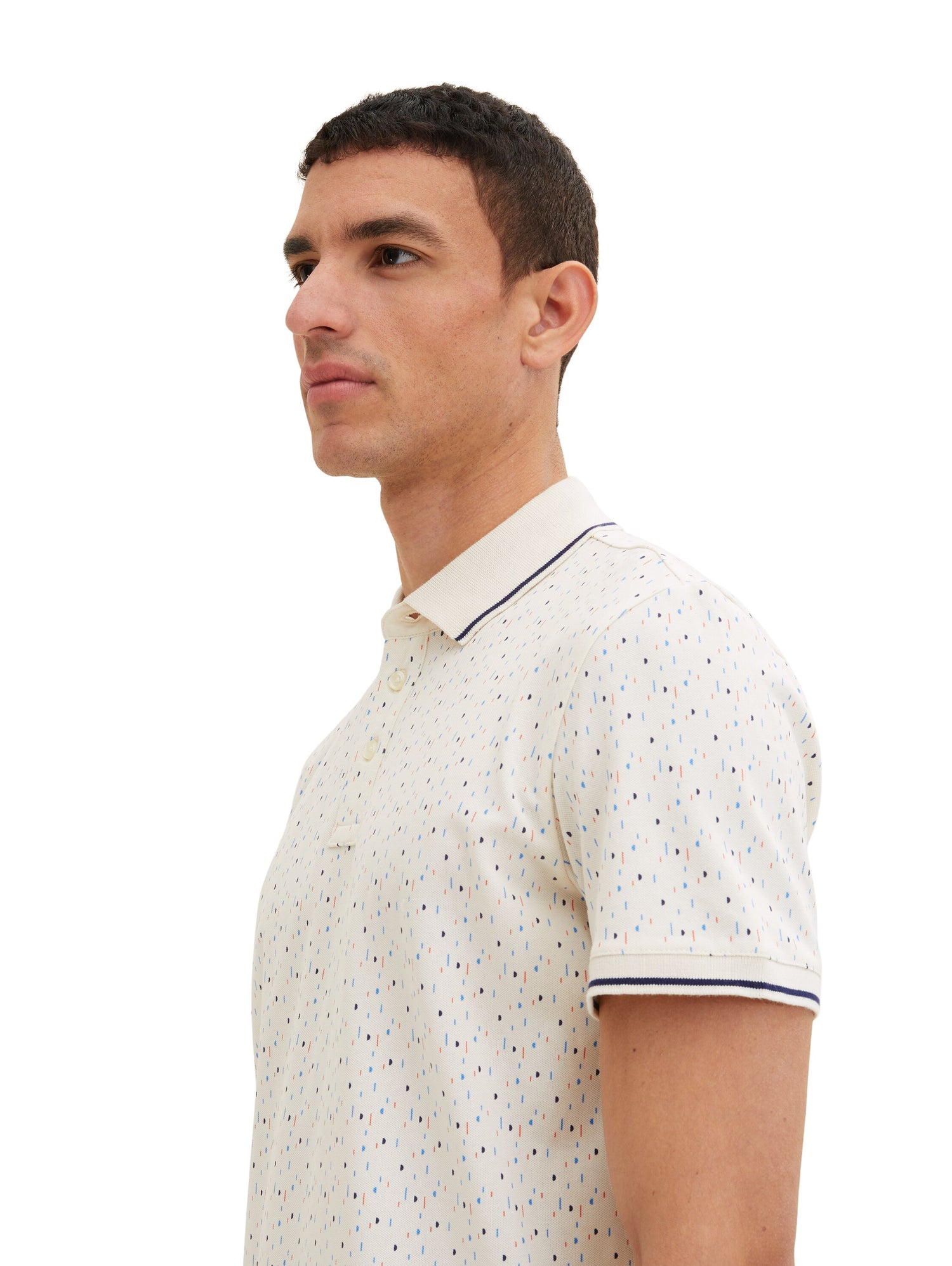 White Polo Shirt Short Sleeves With All-Over Print