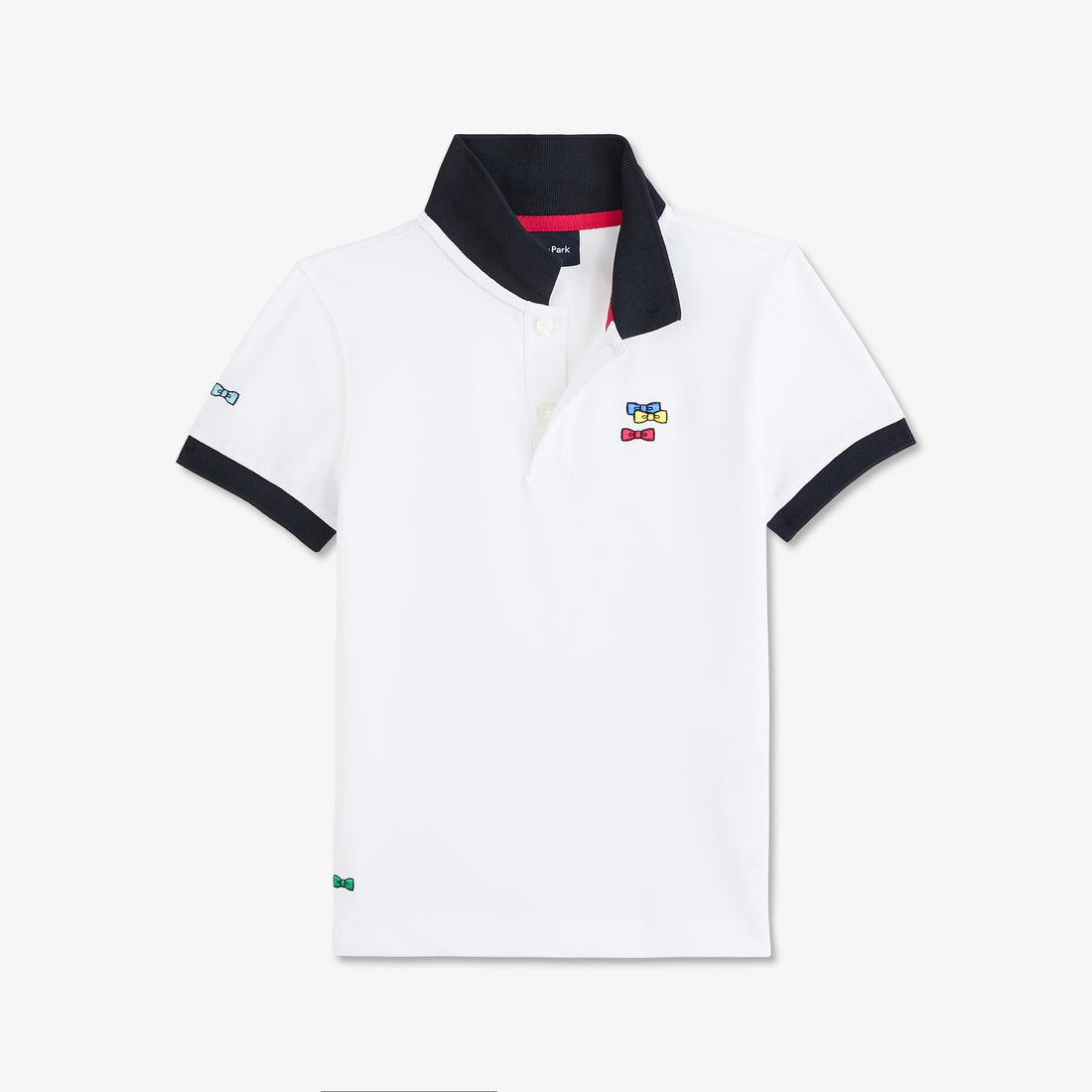 White Polo With Multicolour Bow Ties Embroidery - 01
