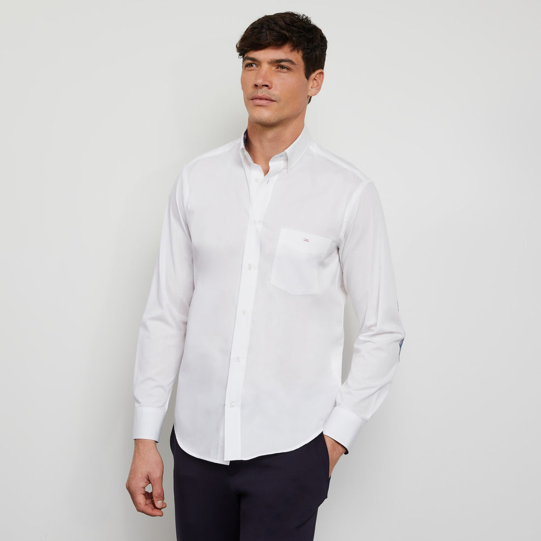 White Shirt With Decorative Elbow Patches - 02