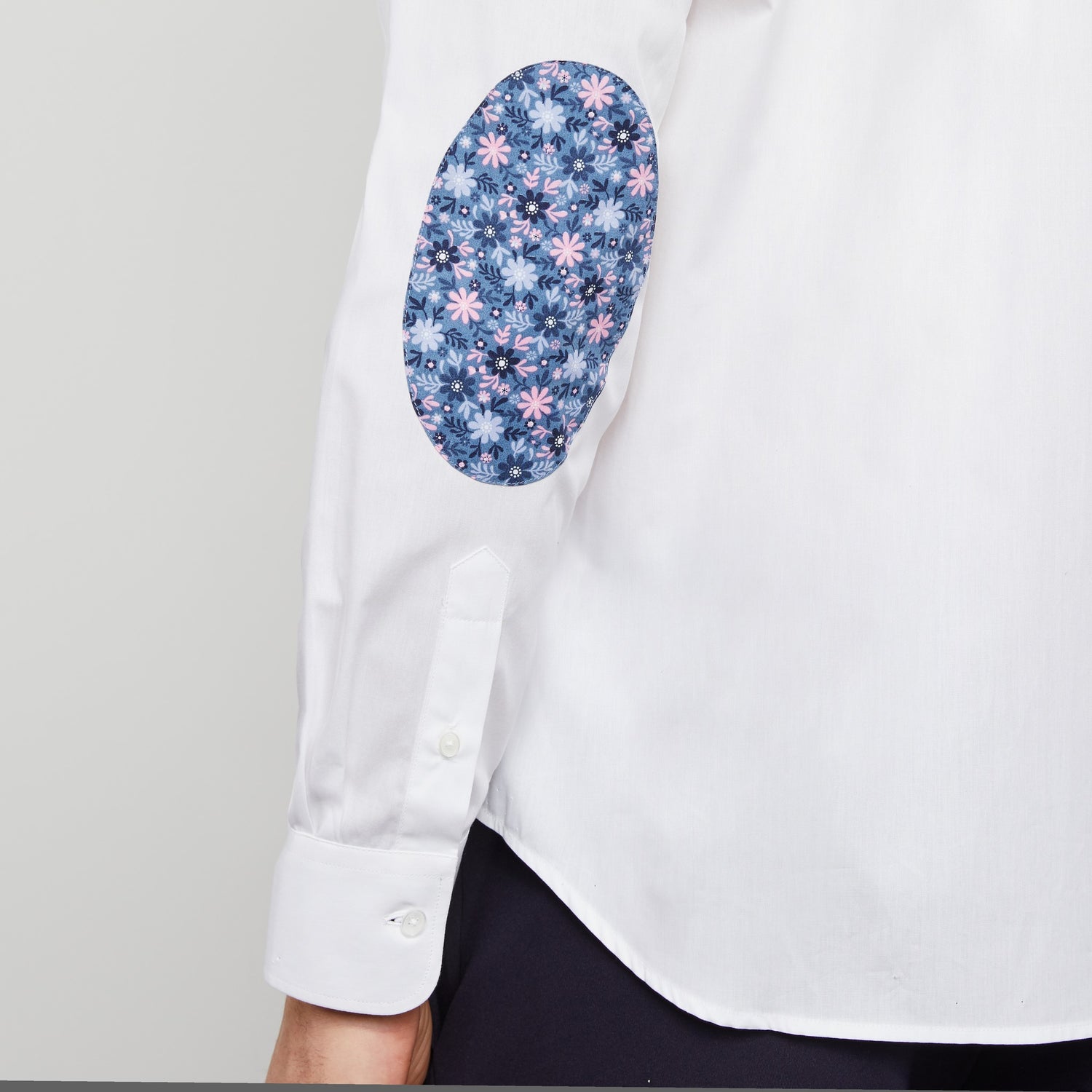 White Shirt With Decorative Elbow Patches - 05