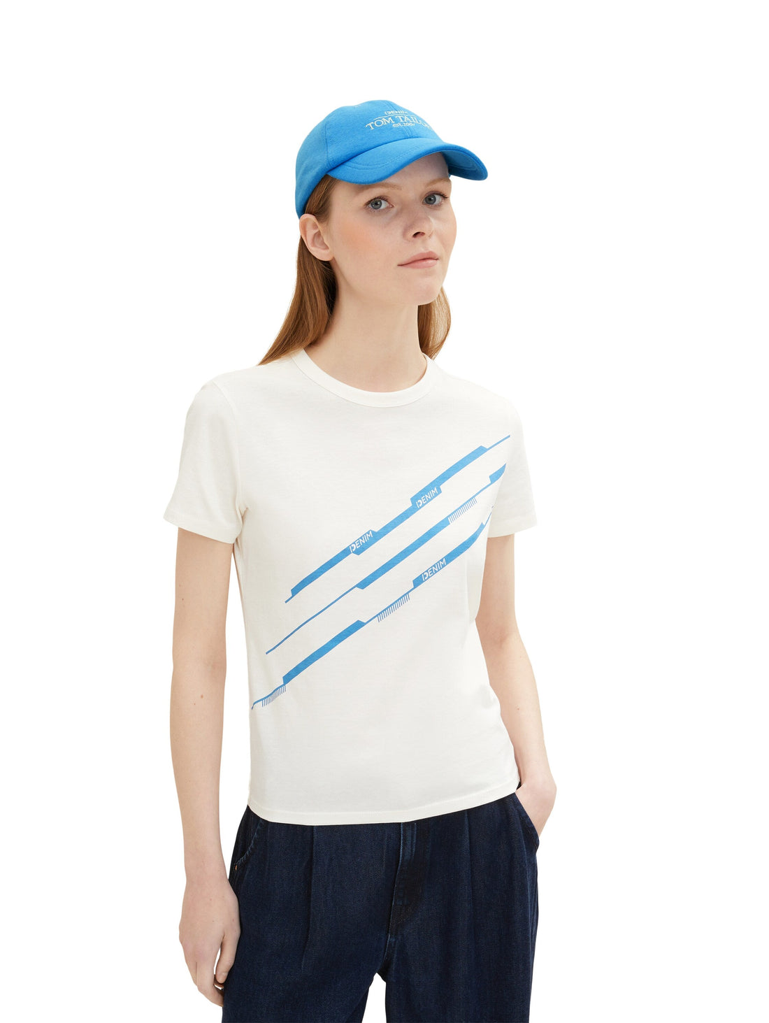 White Short Sleeve Graphic Crew Neck T-Shirt Tom Tailor