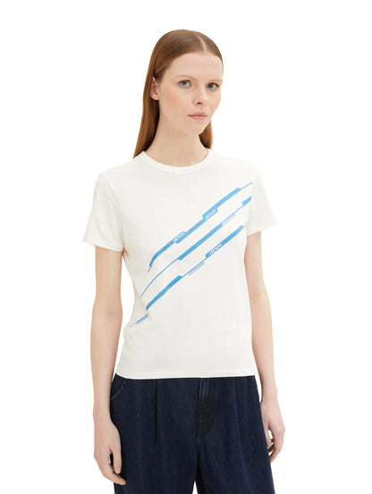 White Short Sleeve Graphic Crew Neck T-Shirt Tom Tailor