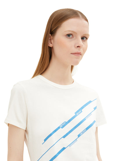 White Short Sleeve Graphic Crew Neck T-Shirt Tom Tailor