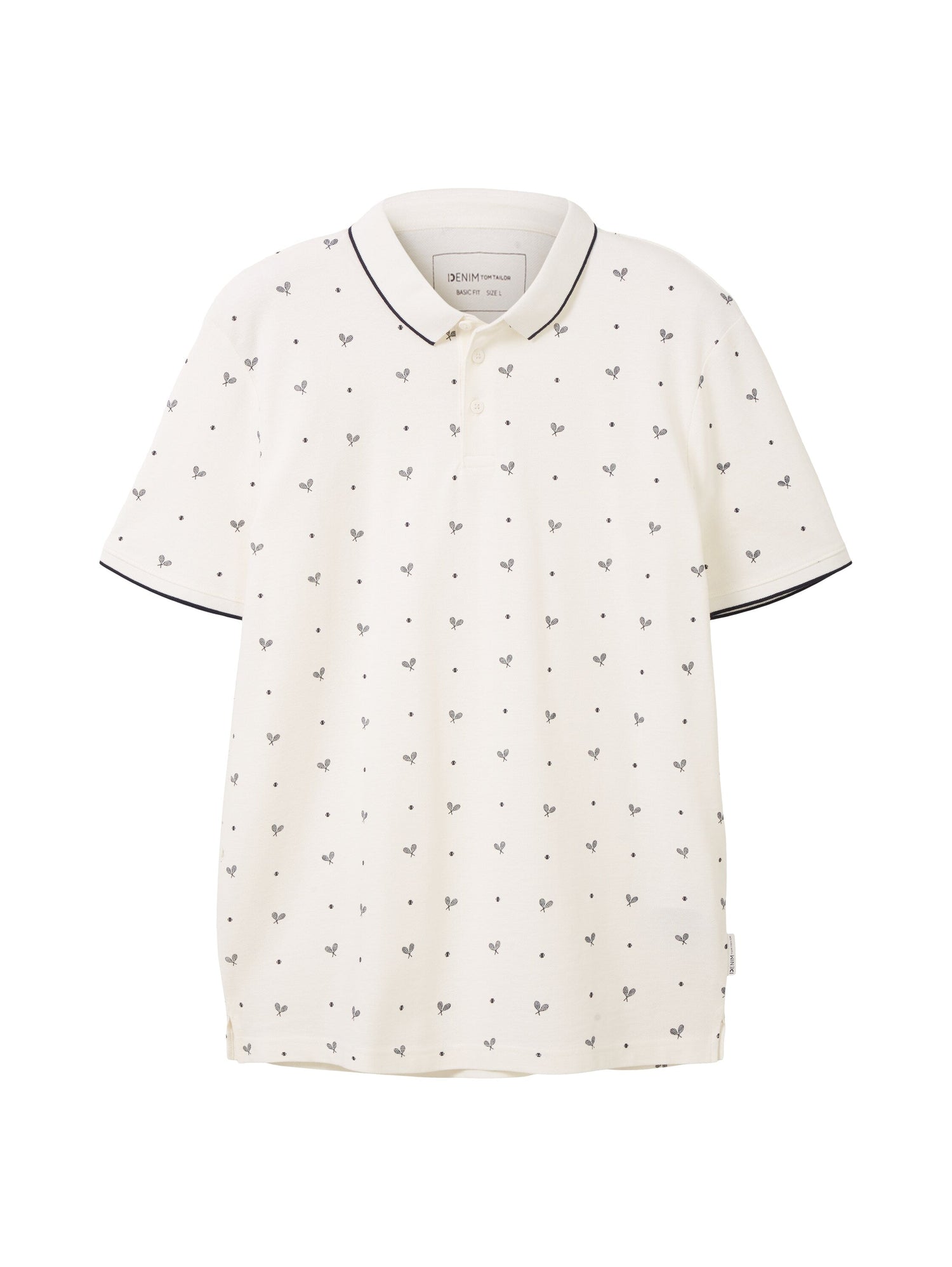 White Short Sleeve Polo Shirt With All-Over Print Tom Tailor
