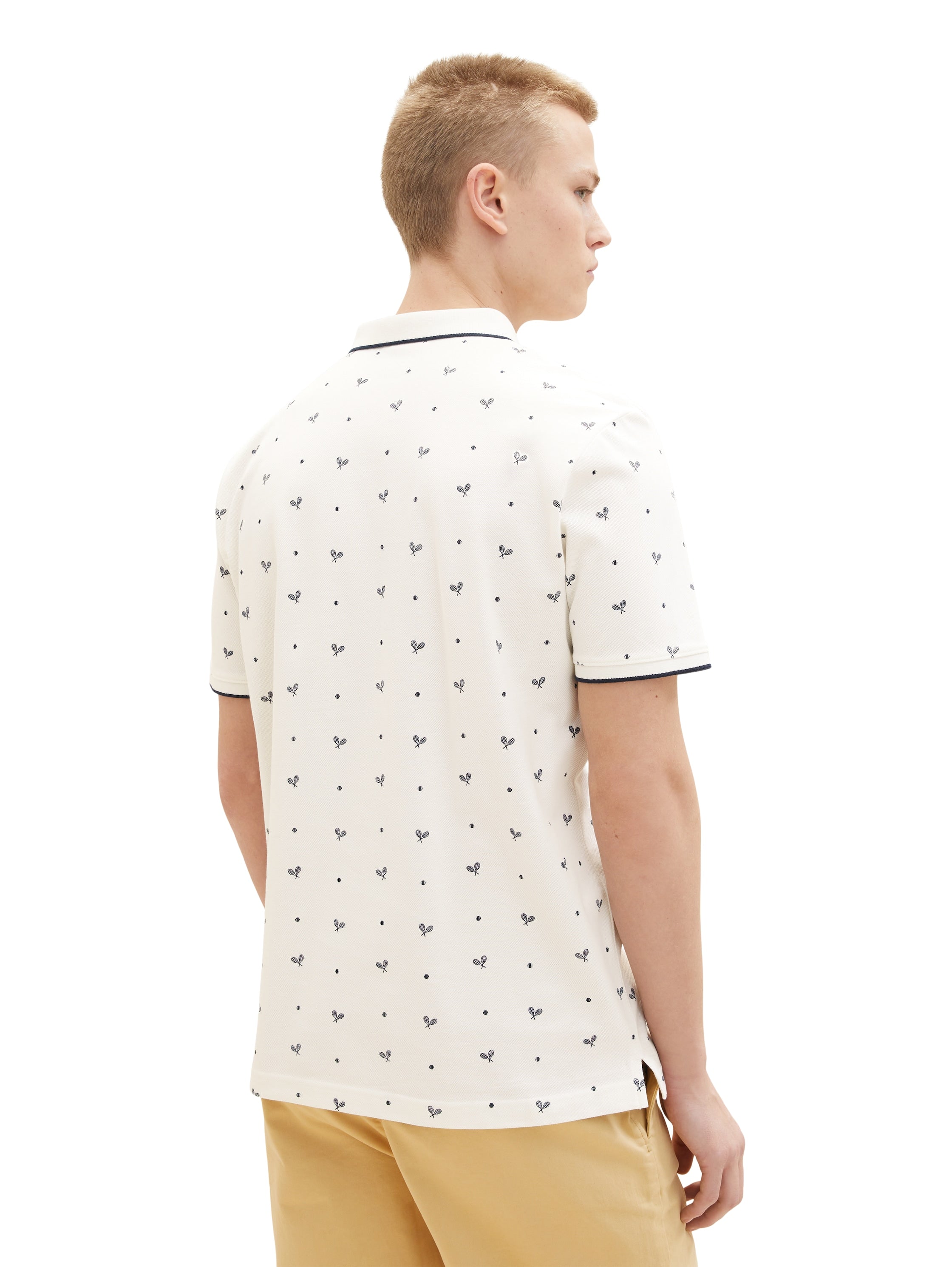 White Short Sleeve Polo Shirt With All-Over Print Tom Tailor