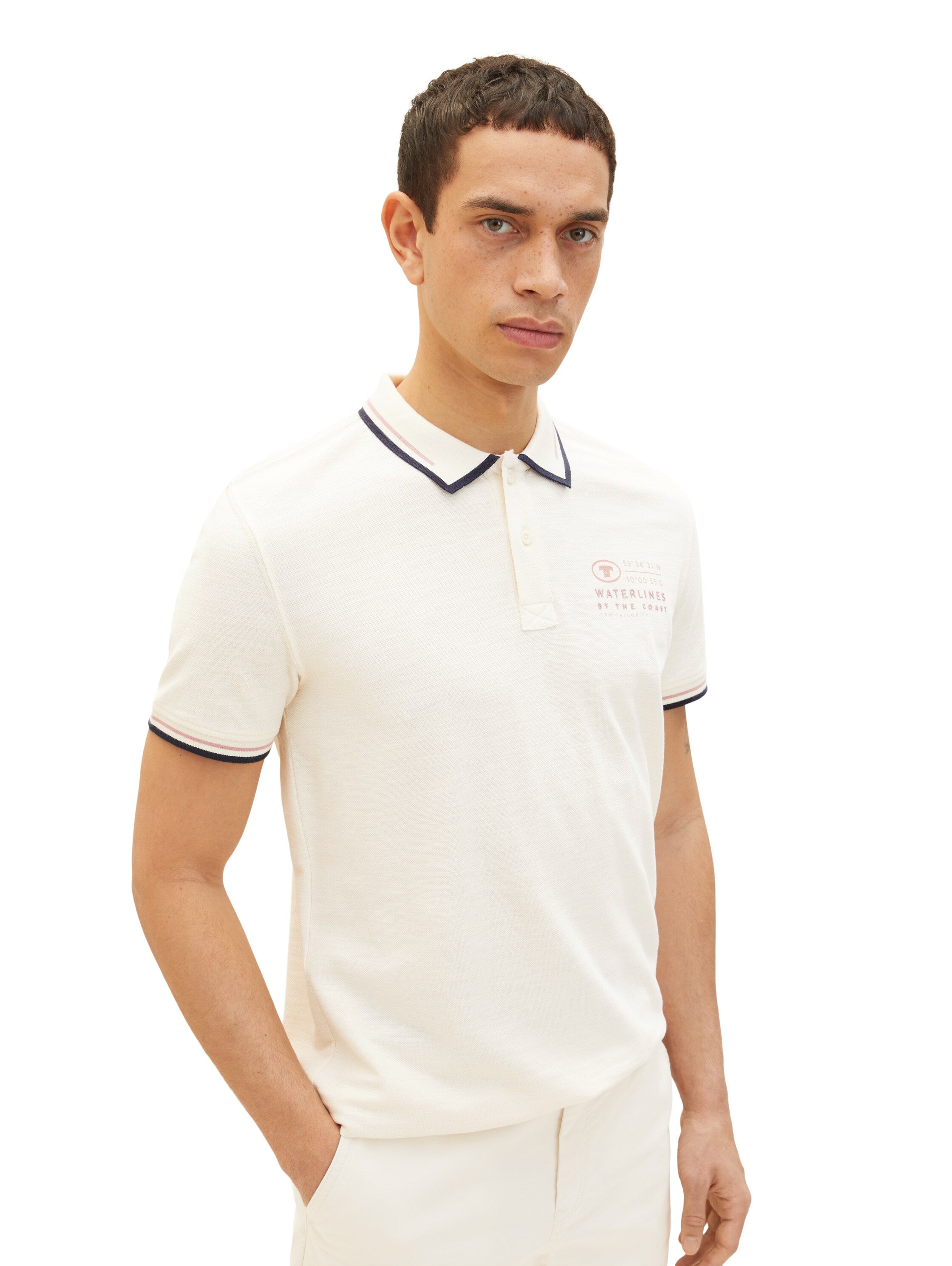 White Short Sleeve Polo Shirt With Brand Logo Tom Tailor